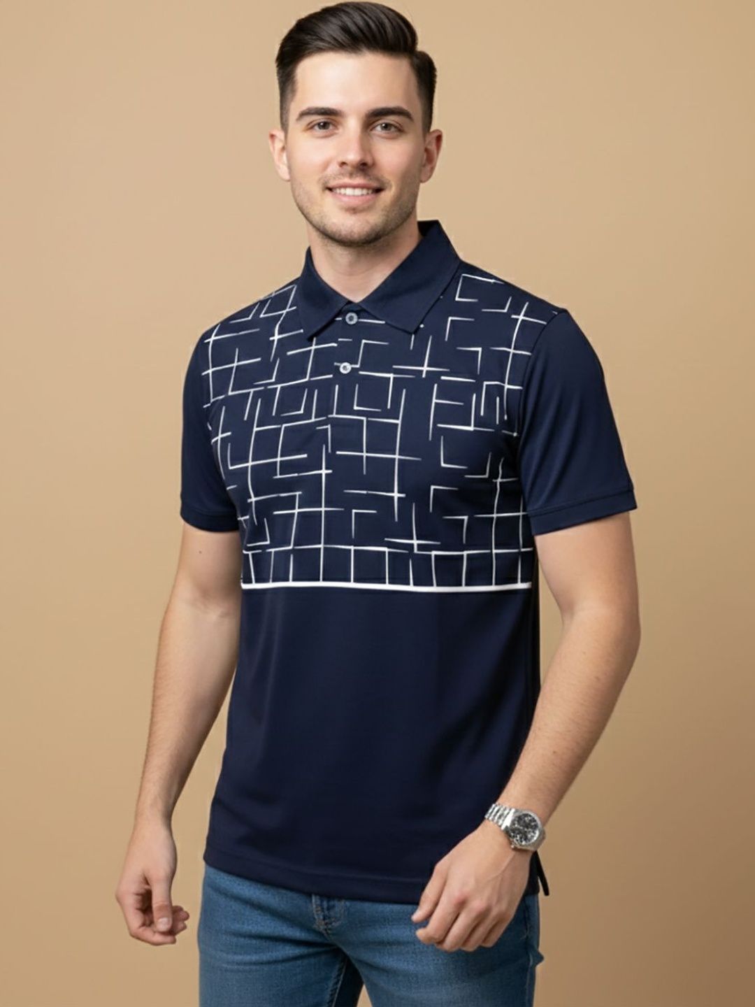 HERE&NOW Men Printed Polo Collar T-shirt