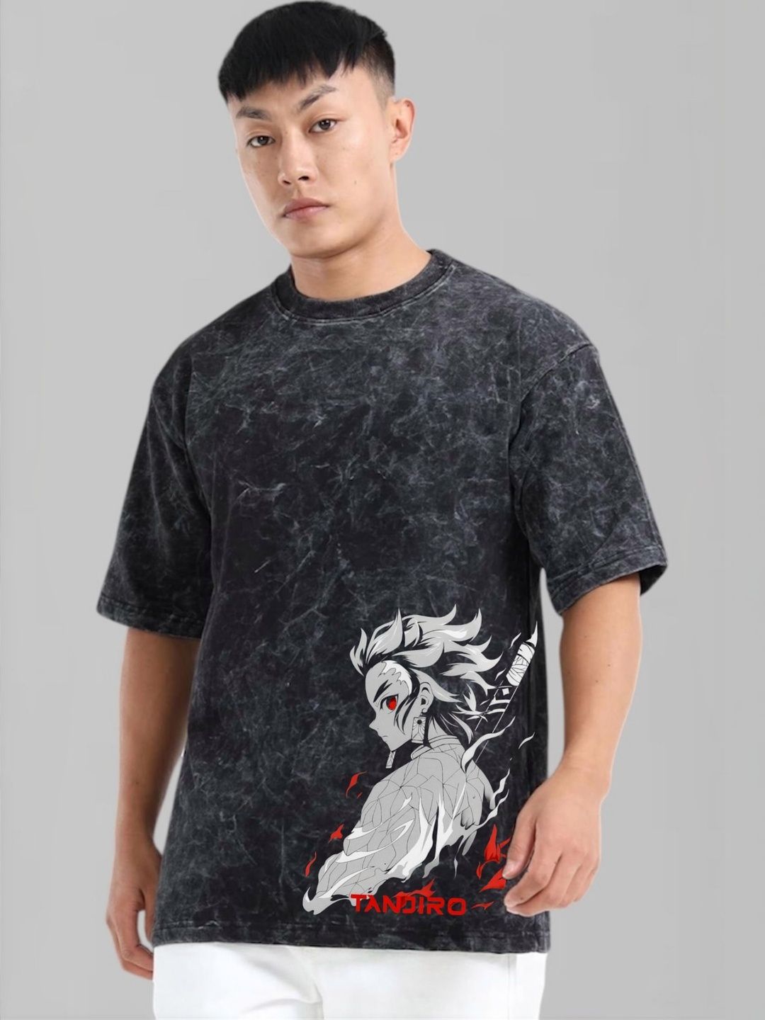 LazyGreg Men Charcoal Graphic Oversized T-shirt