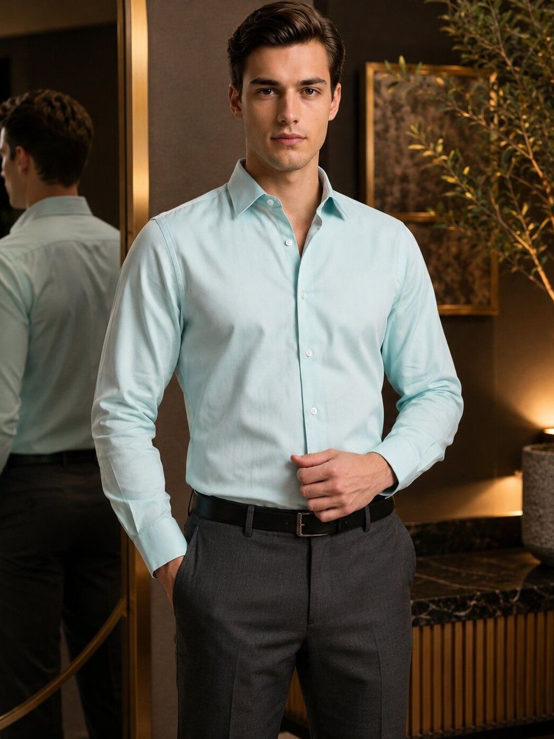 Turtle Men Standard Slim Fit Striped Formal Shirt