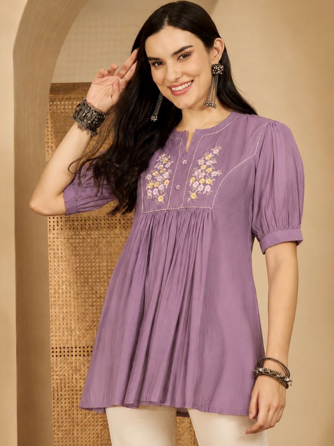 Sangria Floral Embroidered Thread Work Empire Kurti