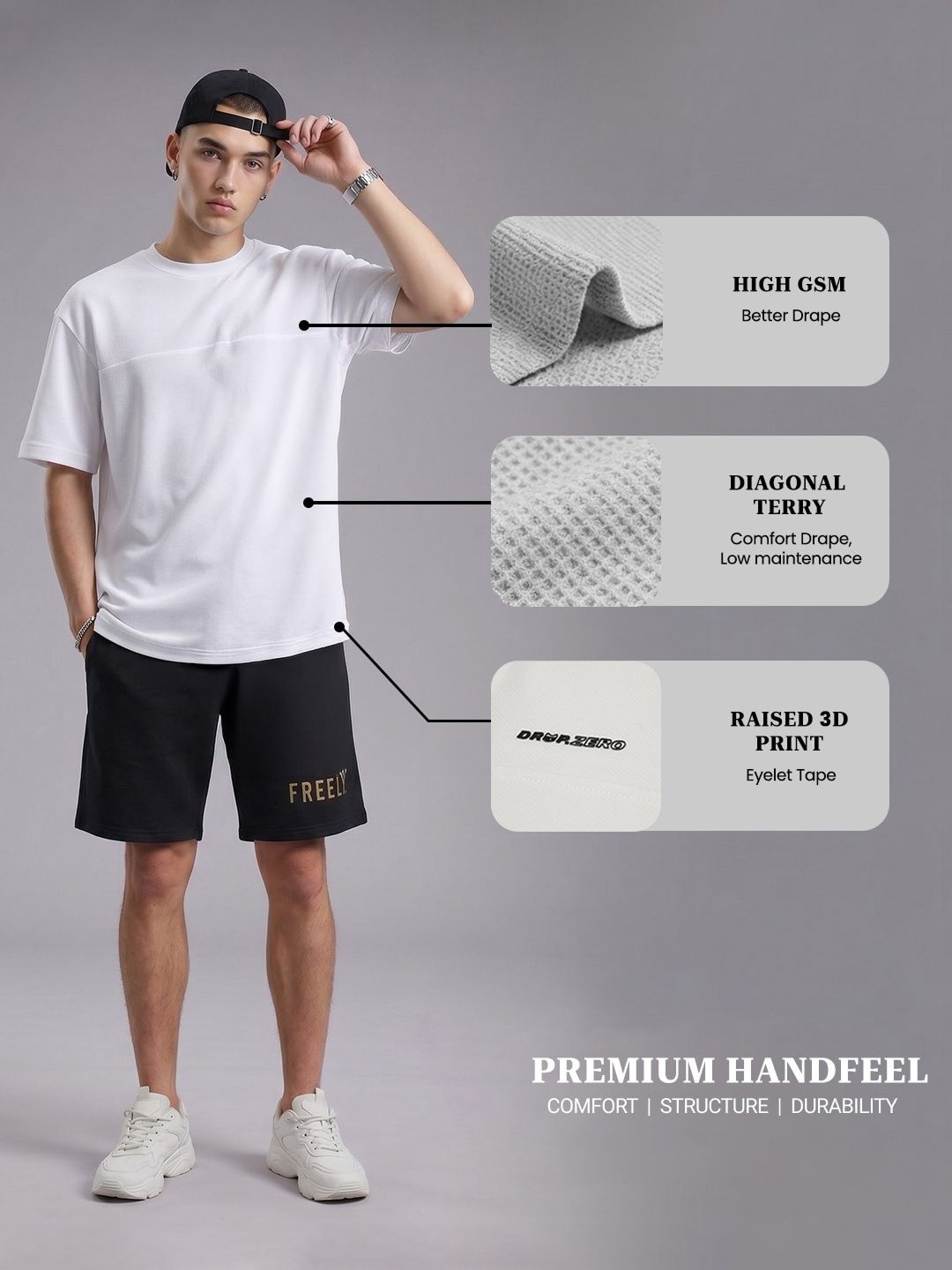 Drop Zero by Glitchez Relaxed Fit Diagonal Terry Pure Cotton T-shirt