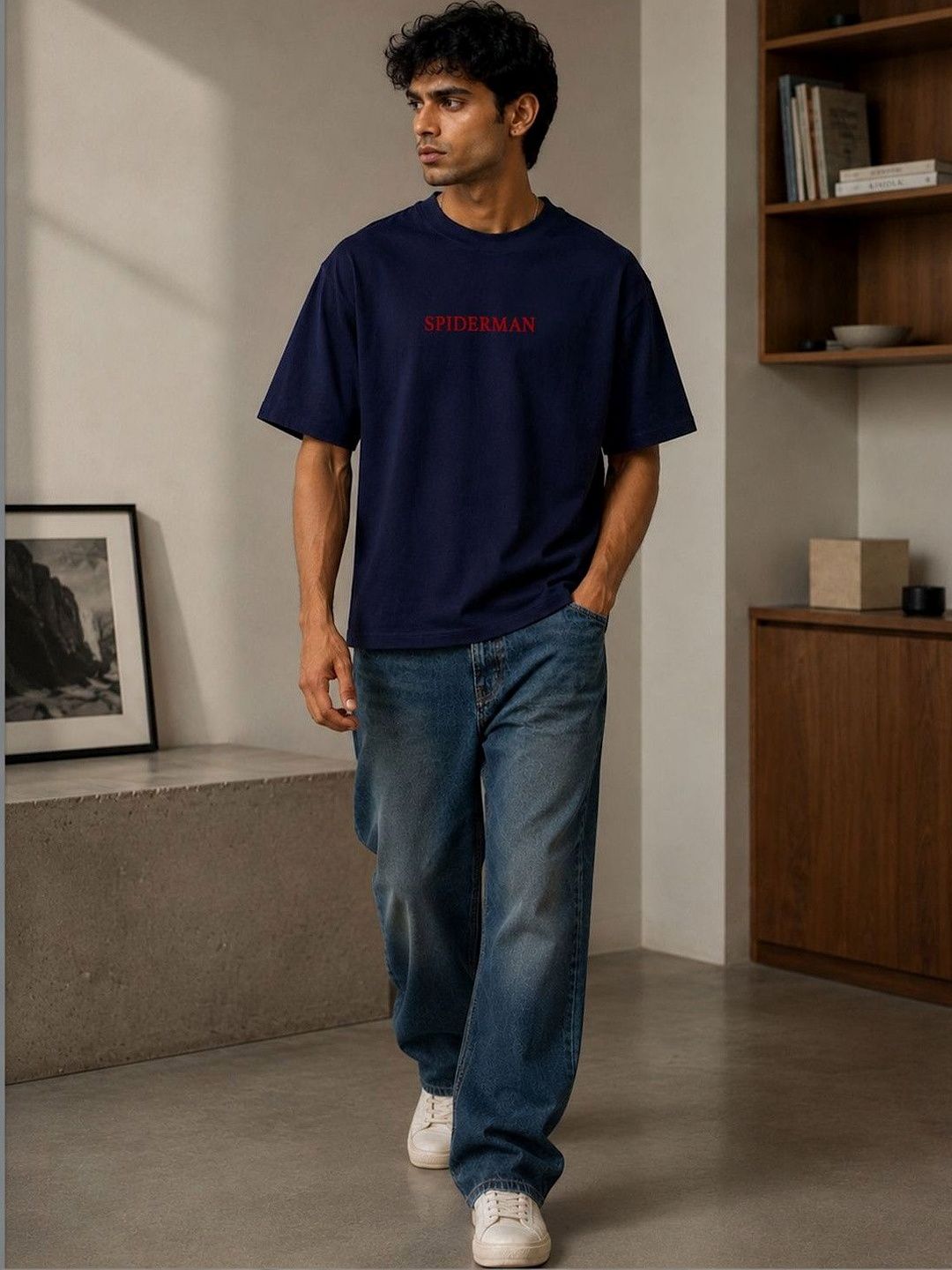 BEOVER Navy Blue Spider-man Regular Fit T-shirt