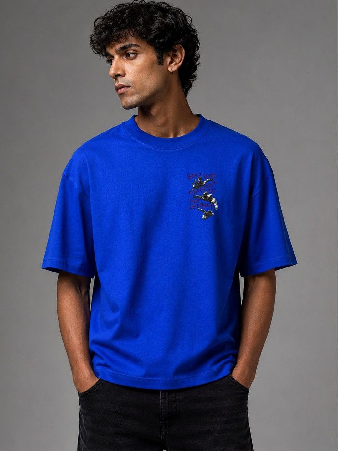 BEOVER Men's Relaxed Fit Typography Printed T-shirt