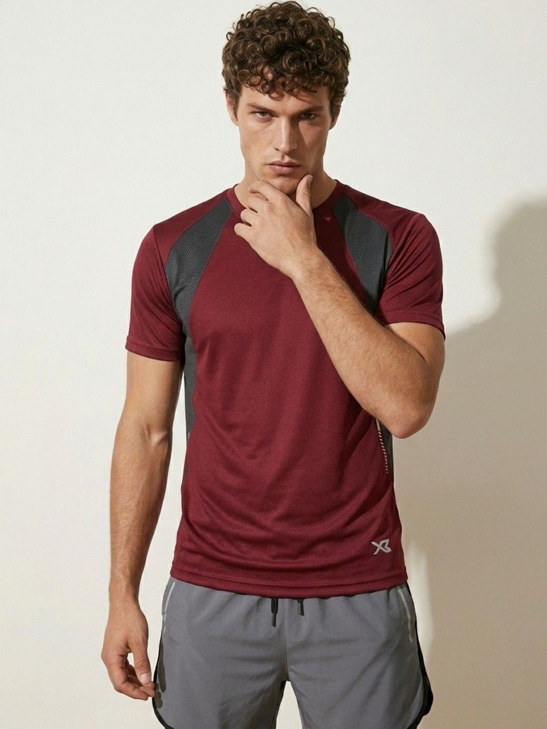 CROSS BENCH Maroon Colourblocked Sports T-shirt