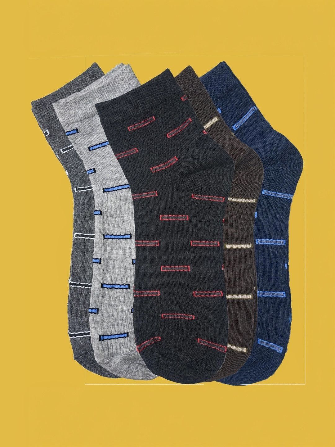 T.T. Men Pack of 5 Cotton Assorted Patterned Calf Length Socks