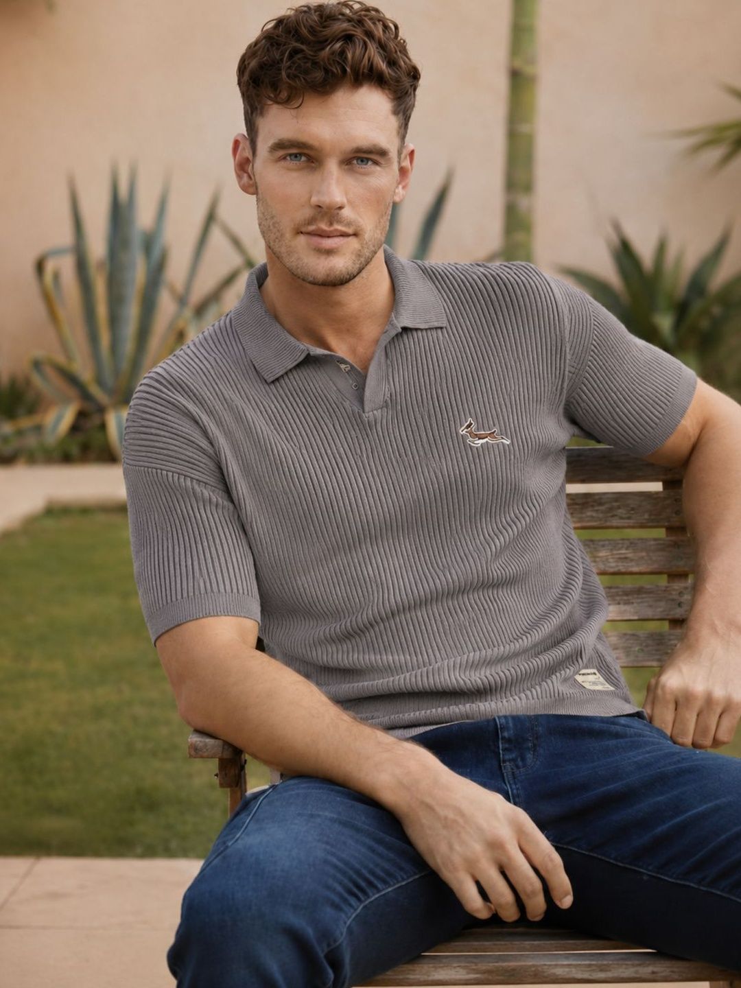 Utopium Men Polo Collar T-shirt