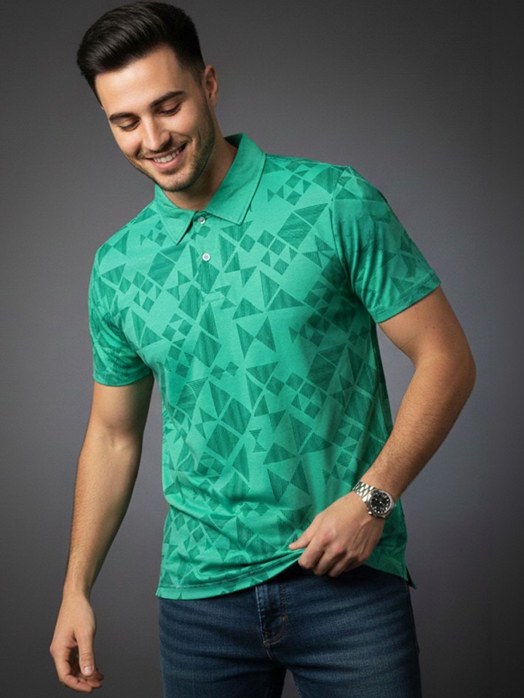 HERE&NOW Men Printed Polo Collar T-shirt