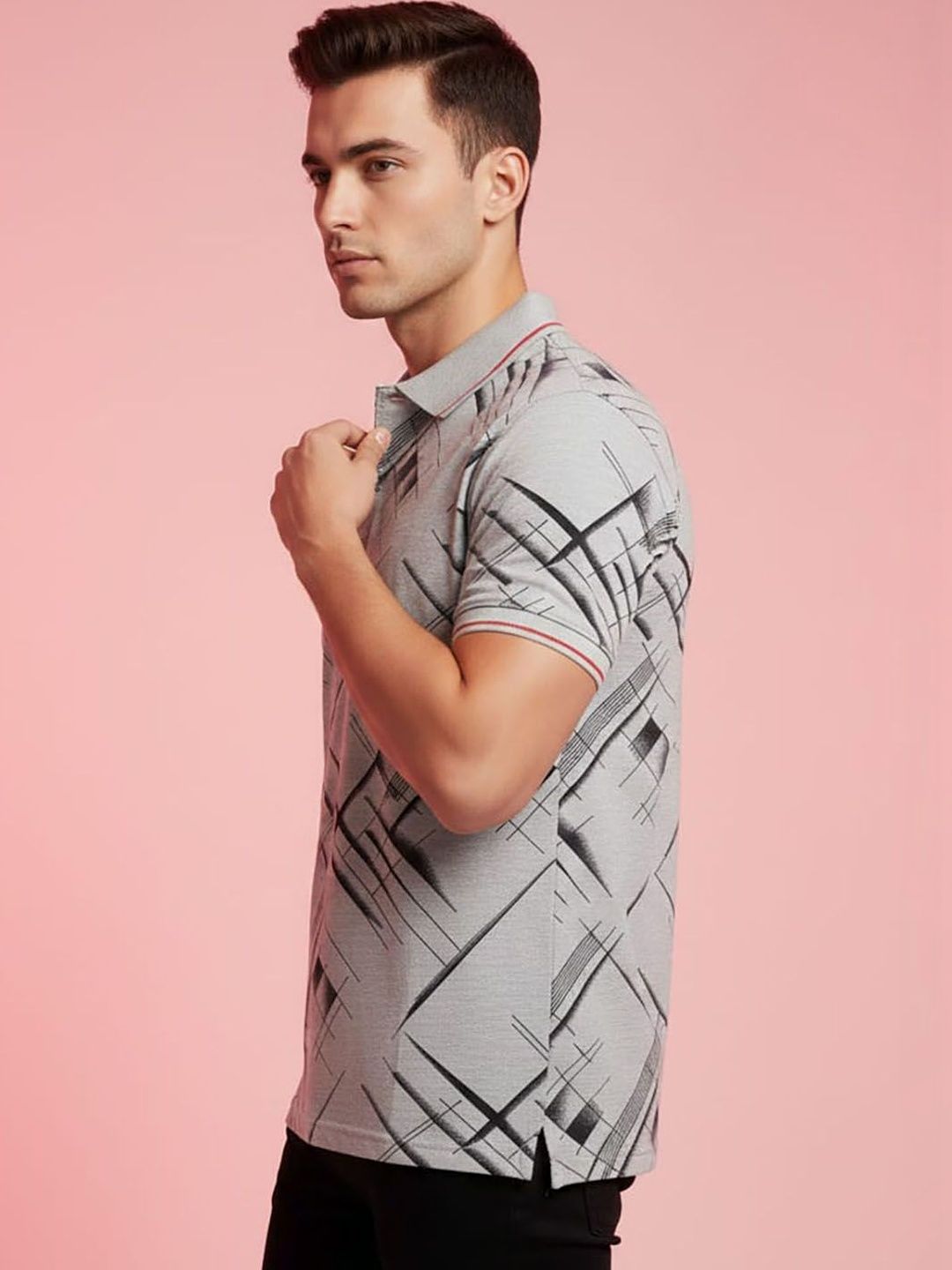 HERE&NOW Men Printed Polo Collar T-shirt