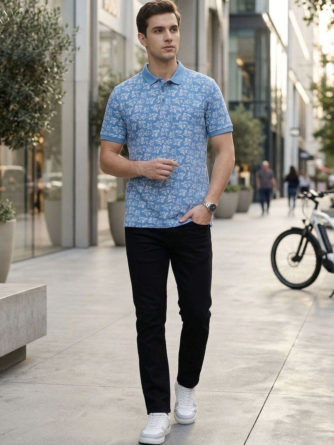 Mast & Harbour Men Floral Printed Polo Collar Pockets T-shirt