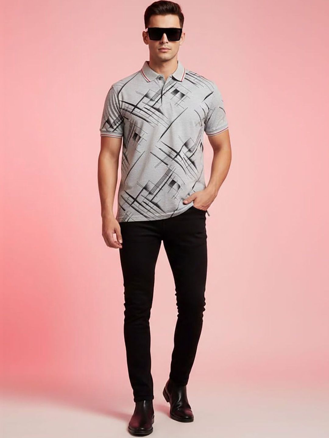 HERE&NOW Men Printed Polo Collar T-shirt