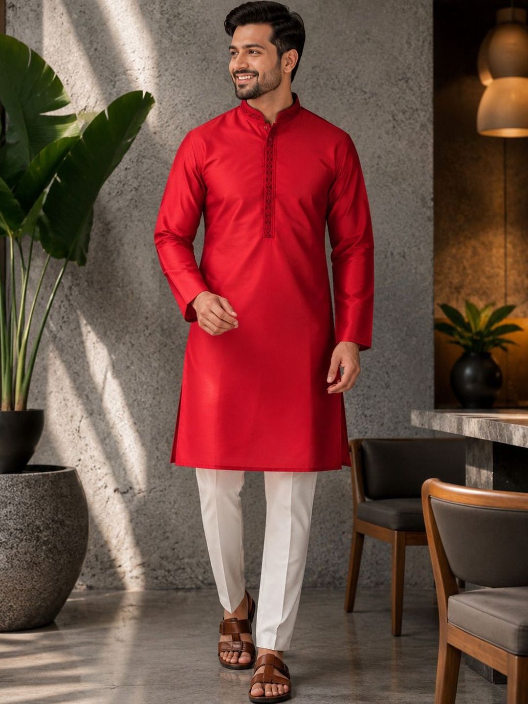 PulseIQ Men Embellished Thread Work Kurta