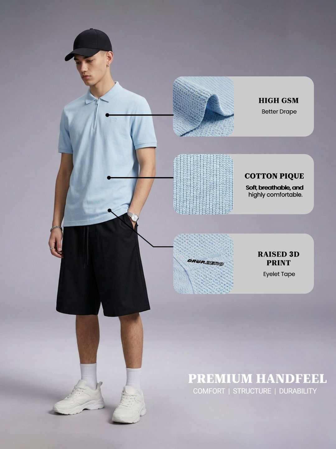 Drop Zero by Glitchez Polo Collar Cotton Pique Pure Cotton T-shirt