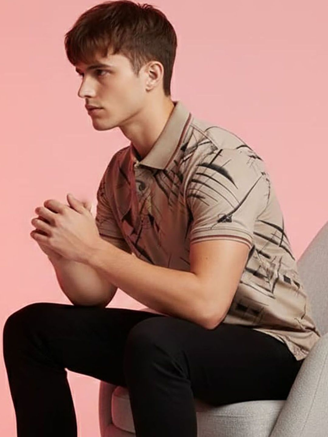 HERE&NOW Men Printed Polo Collar T-shirt