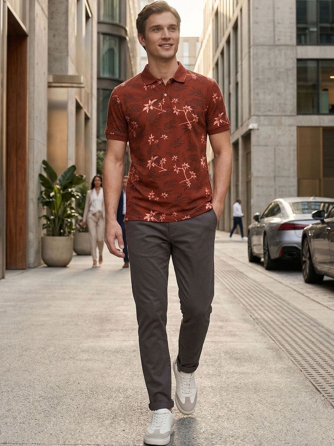 Mast & Harbour Men Floral Printed Polo Collar Tropical T-shirt