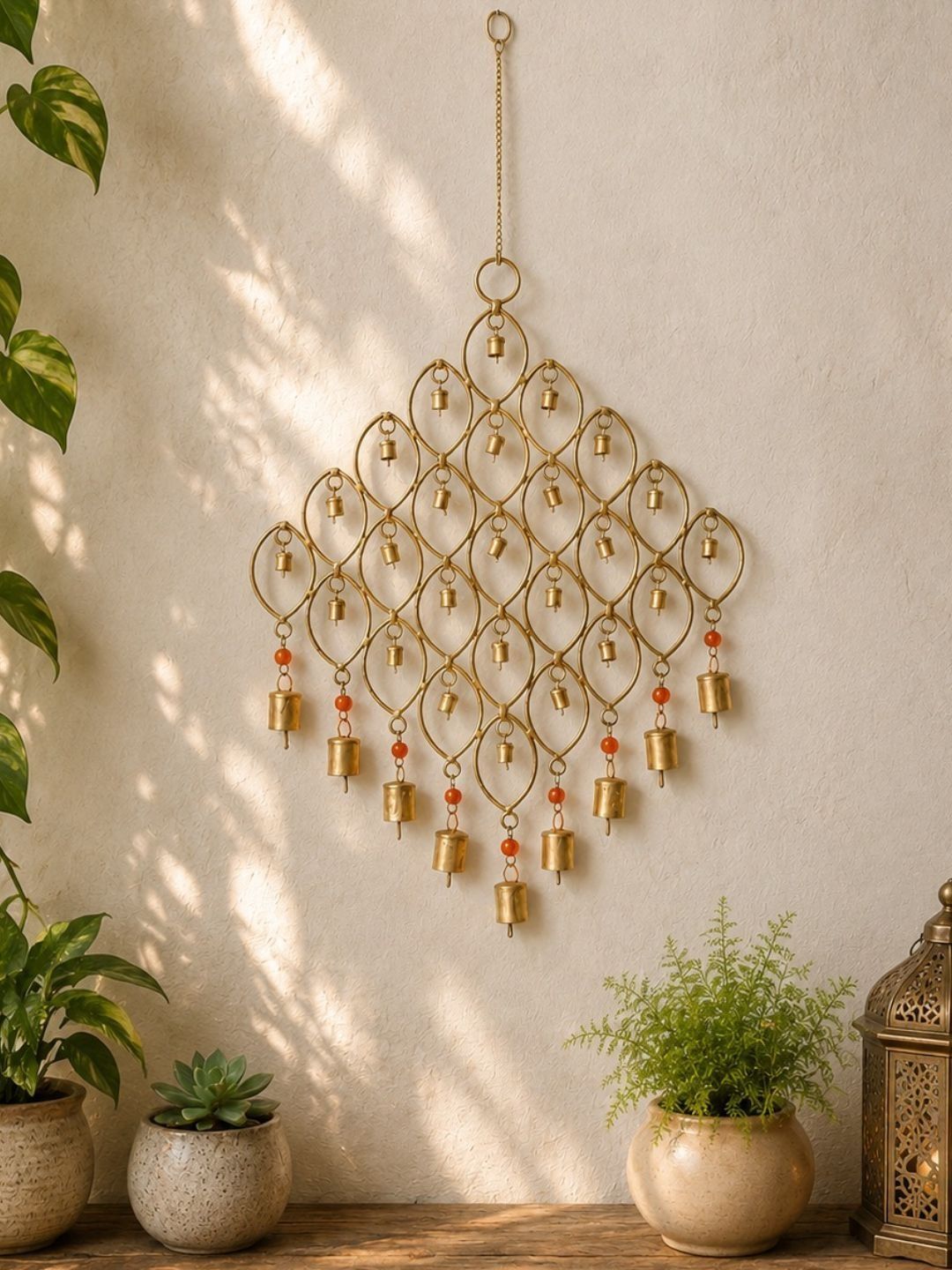 DULI Gold Toned & Red Wall Hanging Windchimes