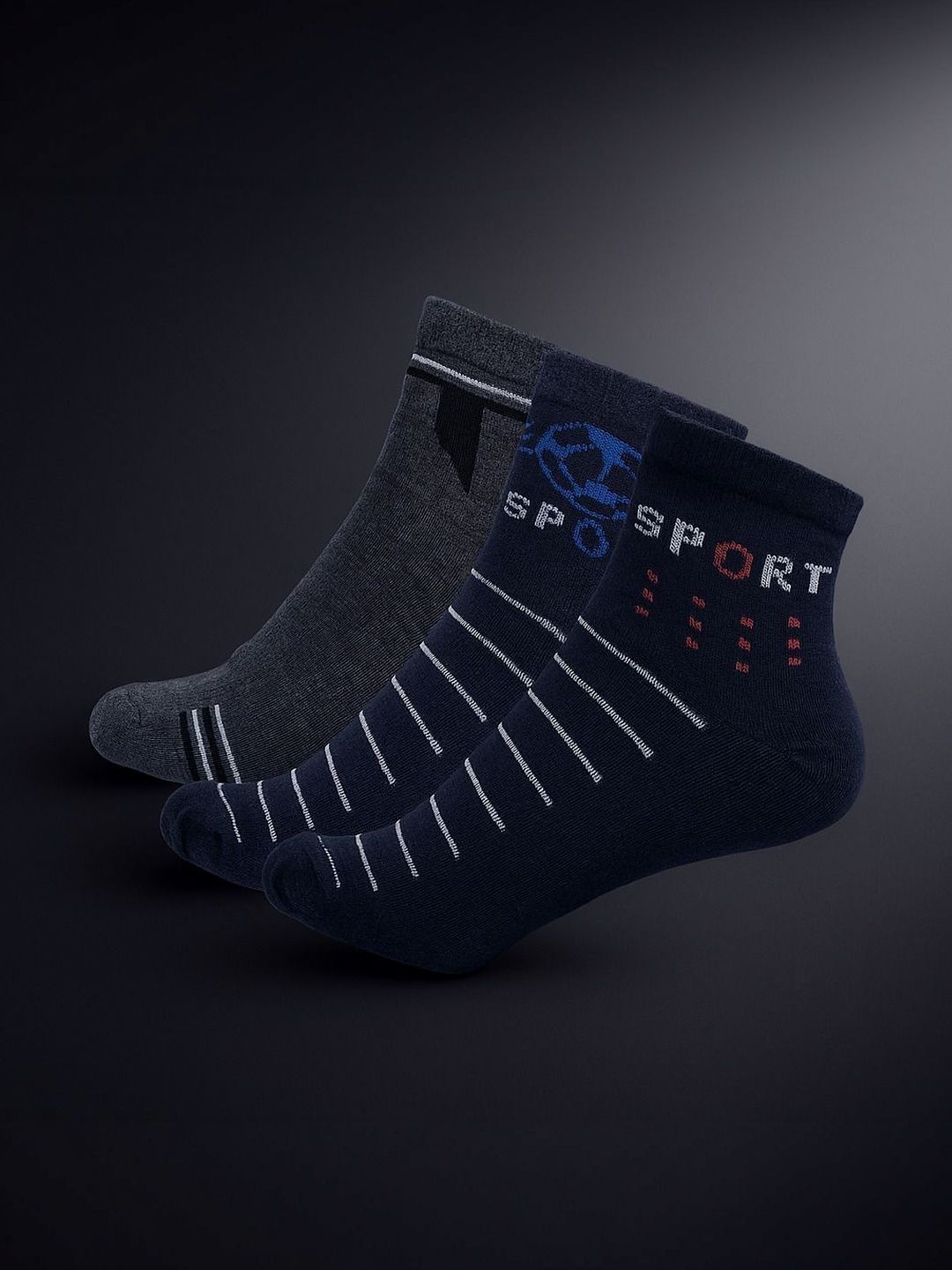Blacktank Men Pack of 3 Cotton Patterned Ankle Length Socks
