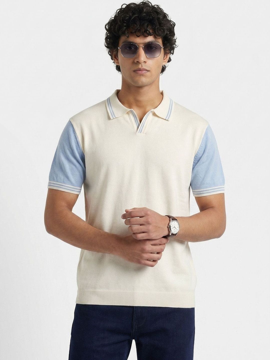 ULUPZ Men Colourblocked Polo Collar T-shirt