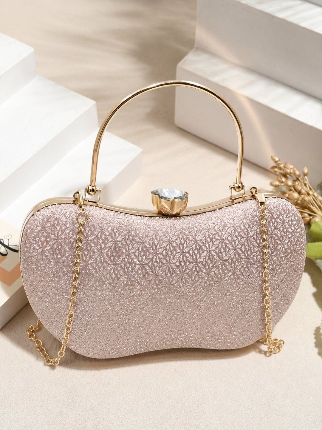 DressBerry Textured Embellished Purse Clutch