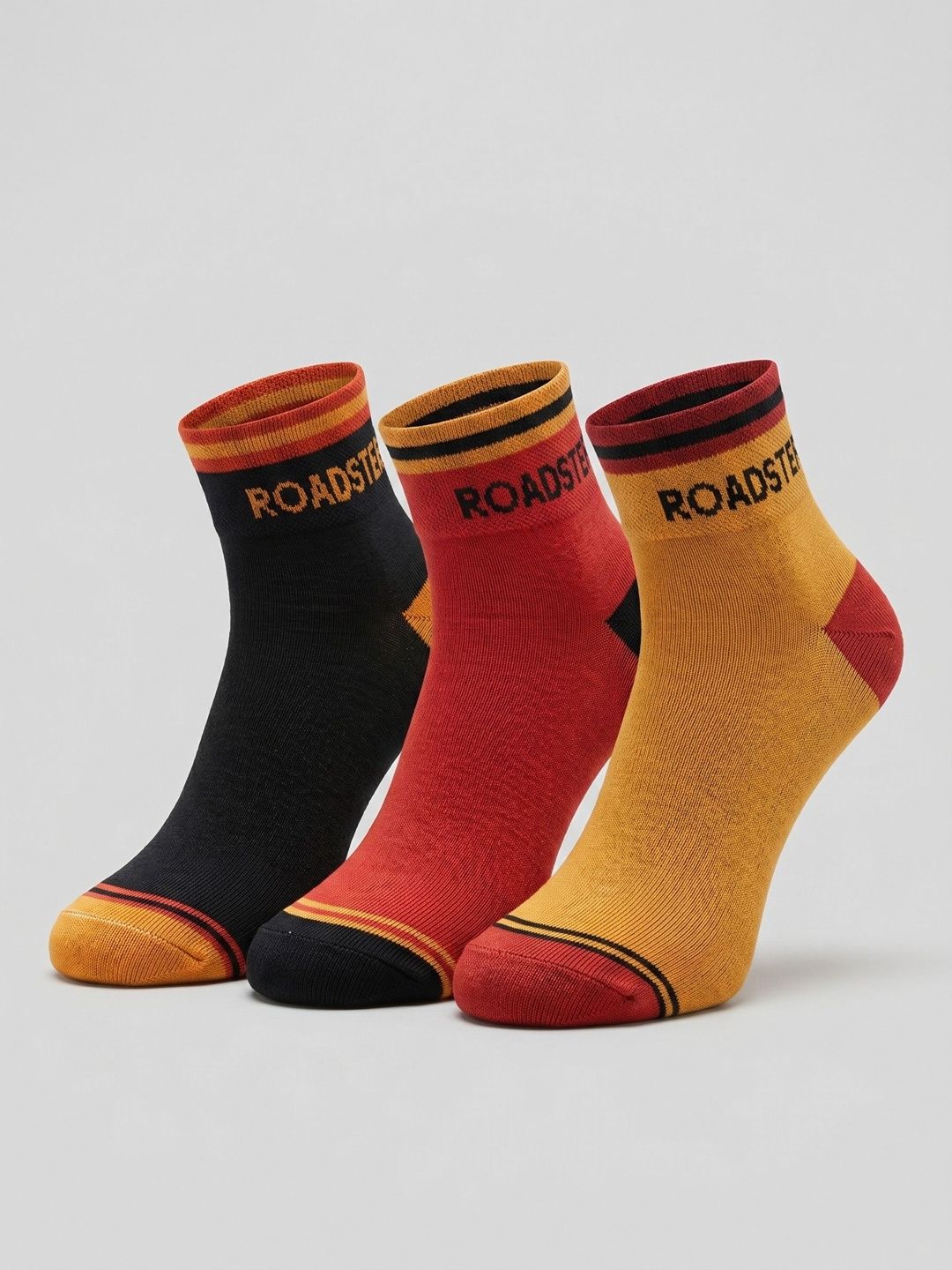 Roadster Men Pack of 3 Cotton Blend Patterned Above Ankle Socks