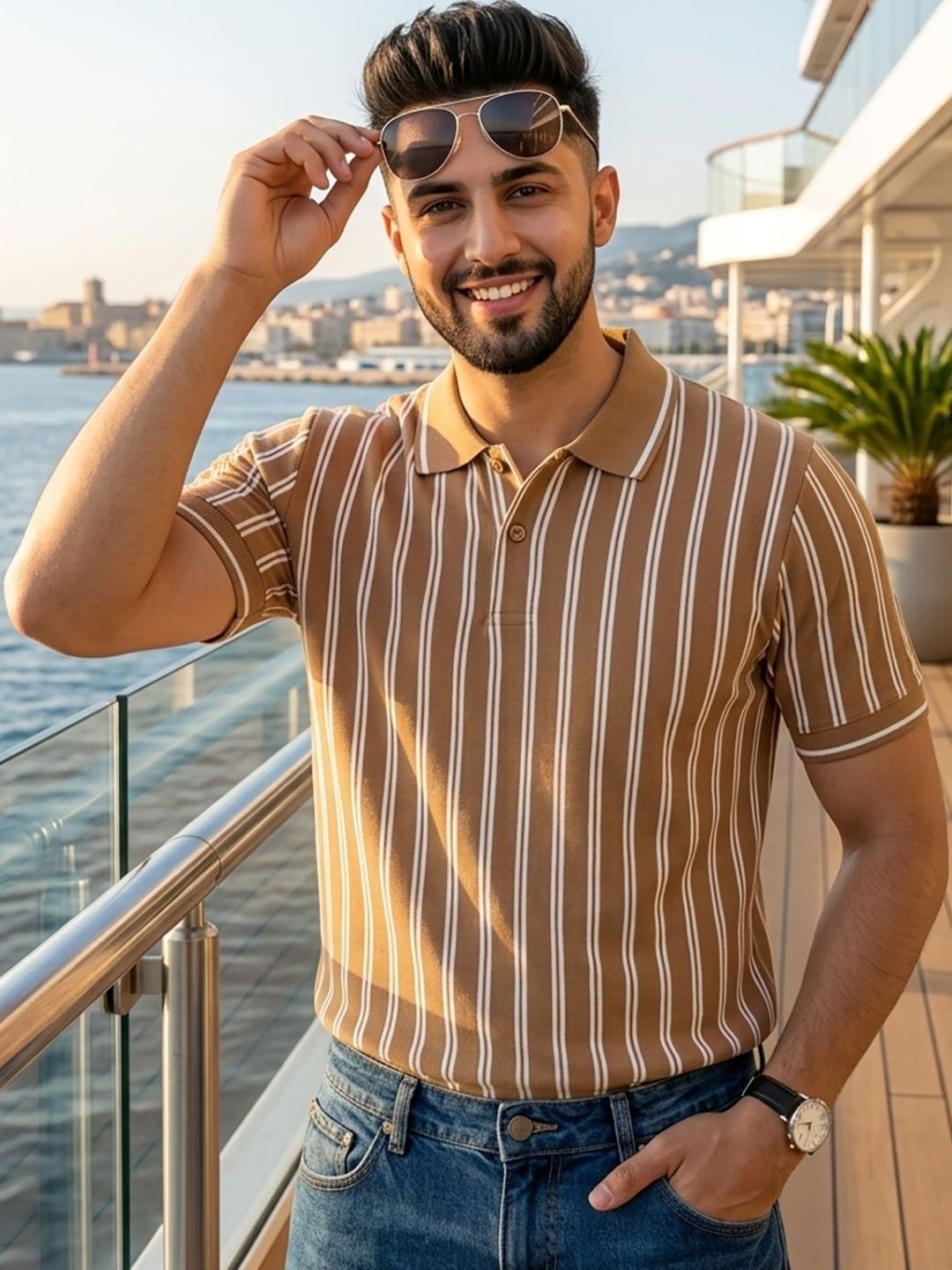 Mast & Harbour Men Striped Polo Collar T-shirt