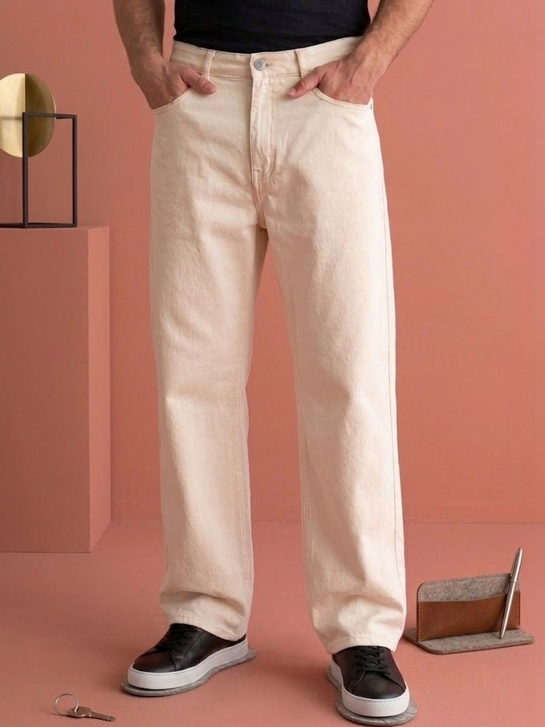 NIFFER FASHION Men Wide Leg Mid-Rise Applique Jeans
