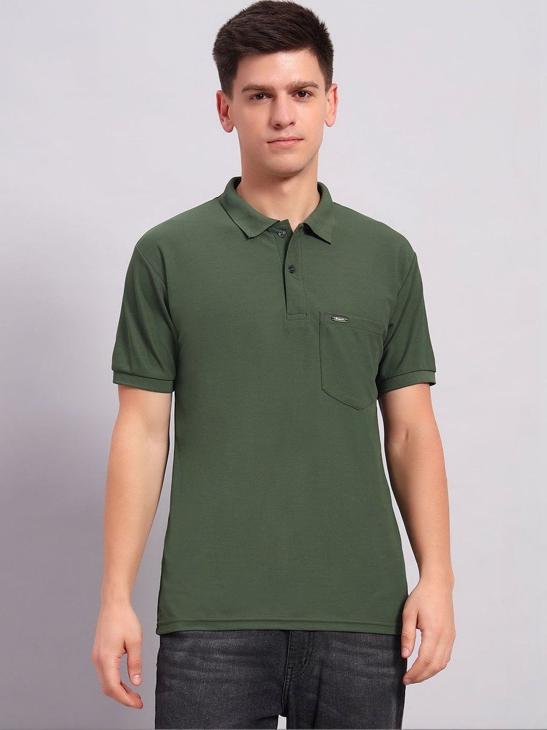 Resilience Olive Green Polo Collar Regular Fit T-shirt