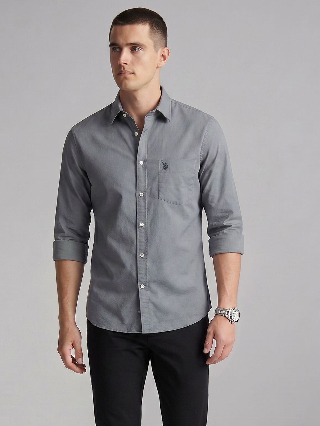 U.S. Polo Assn. Spread Collar Pure Cotton Tailored Fit Casual Shirt