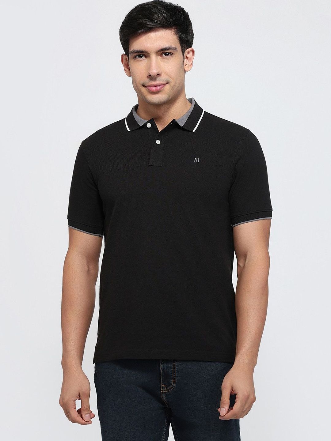 Raymond Men Brand Logo Polo Collar Pure Cotton Slim Fit T-shirt