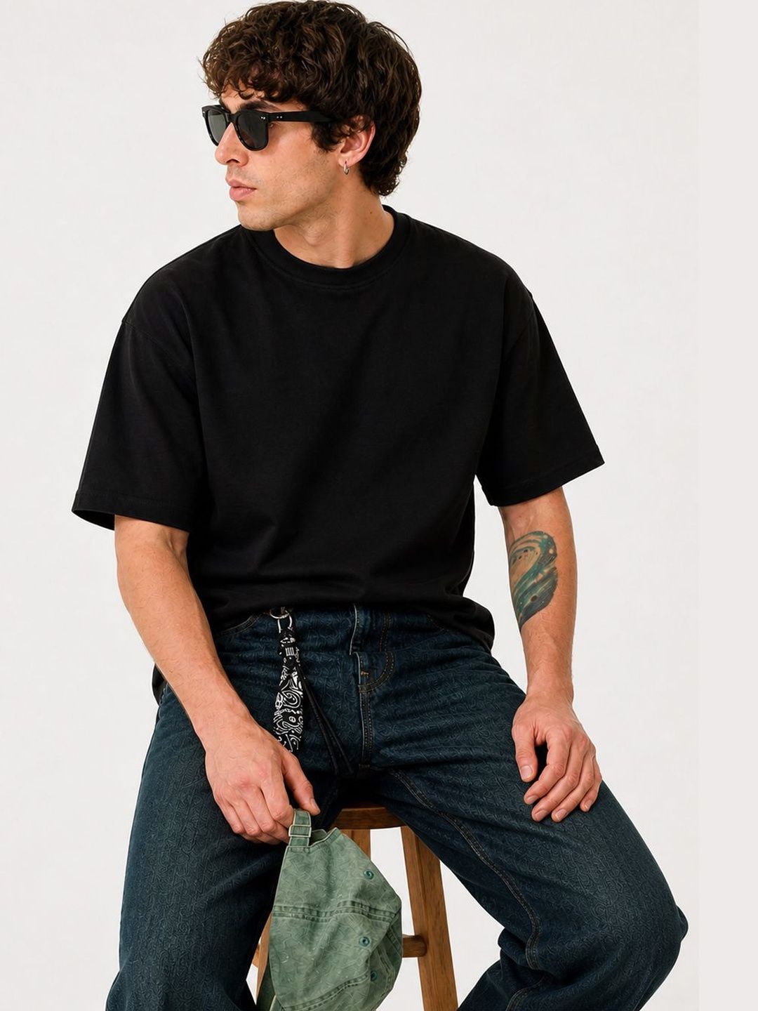 BRAHMOR Men Drop-Shoulder Sleeves T-shirt