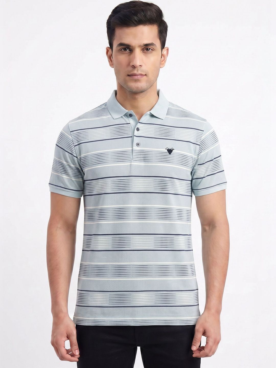 Plugin Men Striped Polo Collar T-shirt