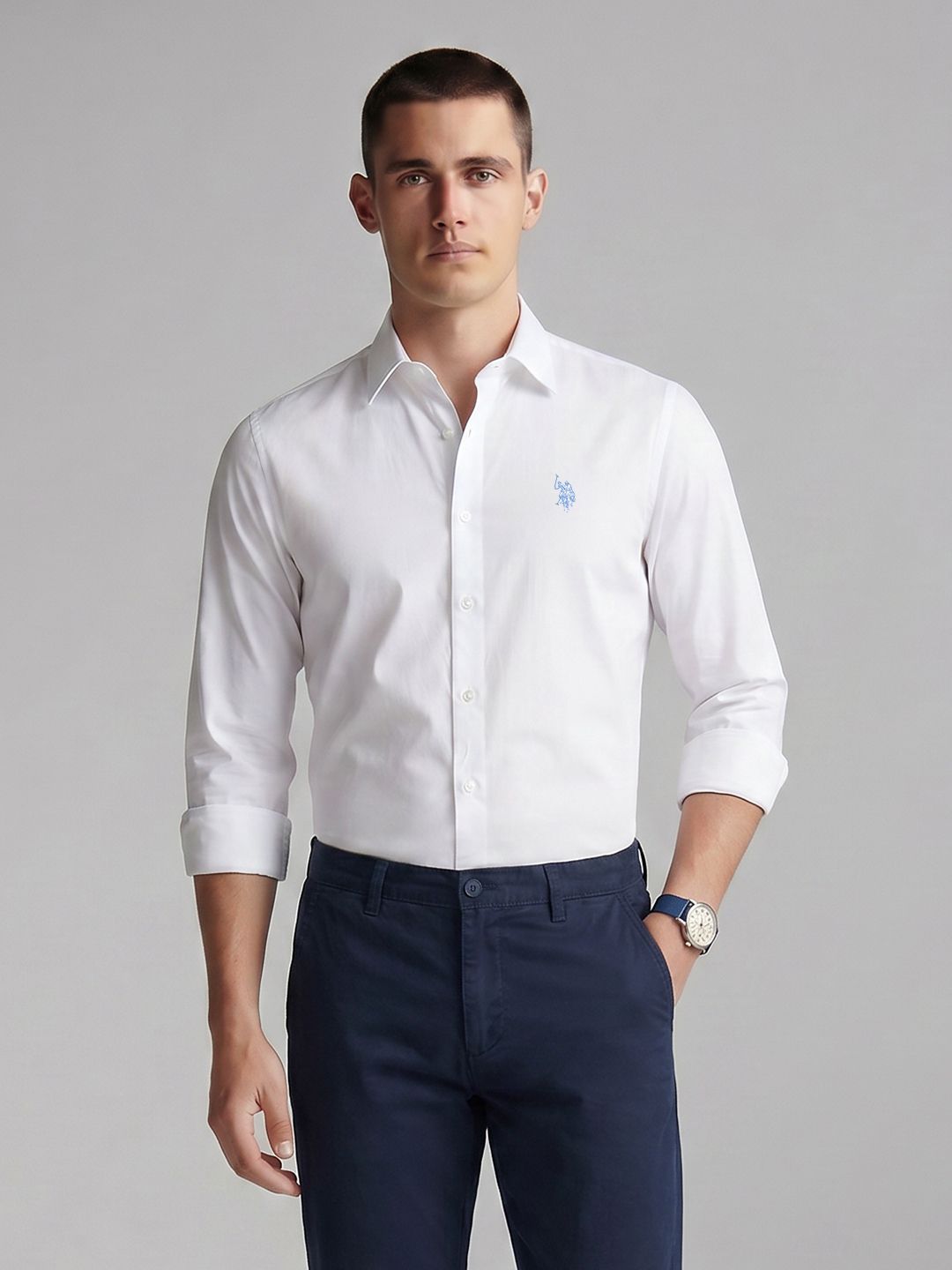 U.S. Polo Assn. Spread Collar Pure Cotton Tailored Fit Casual Shirt