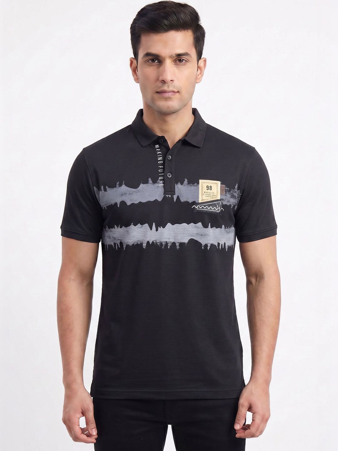 Plugin Men Striped Polo Collar T-shirt