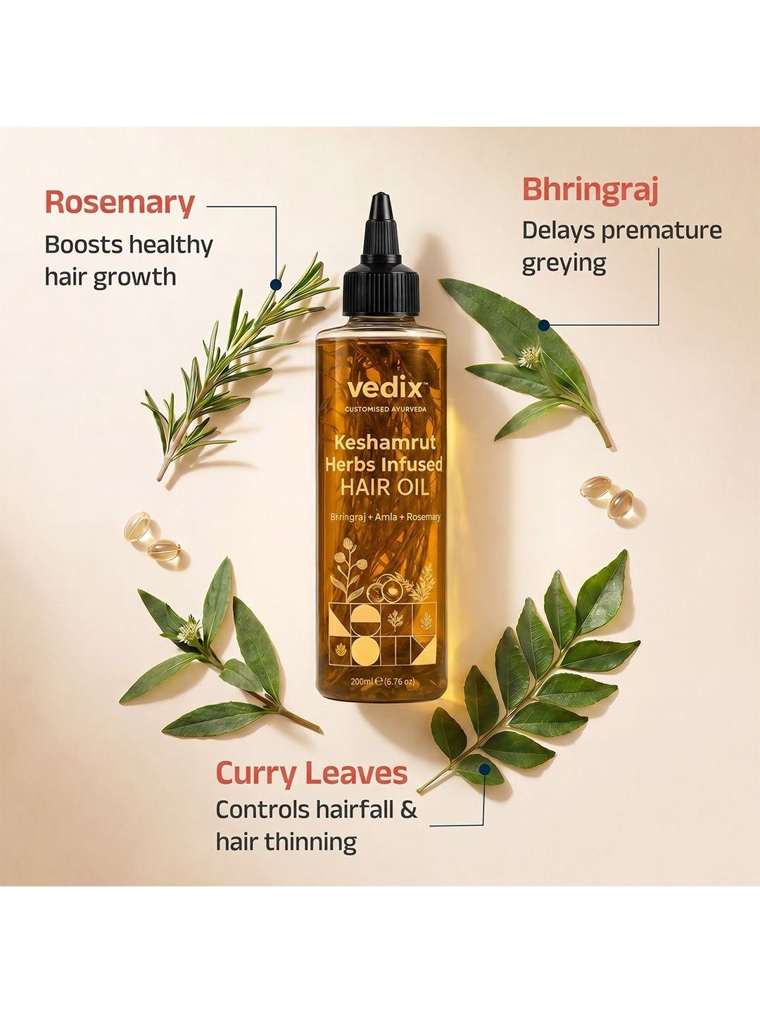 Buy VEDIX Keshamrut Herbs Infused Hair Oil - 200 ml - Hair Oil for