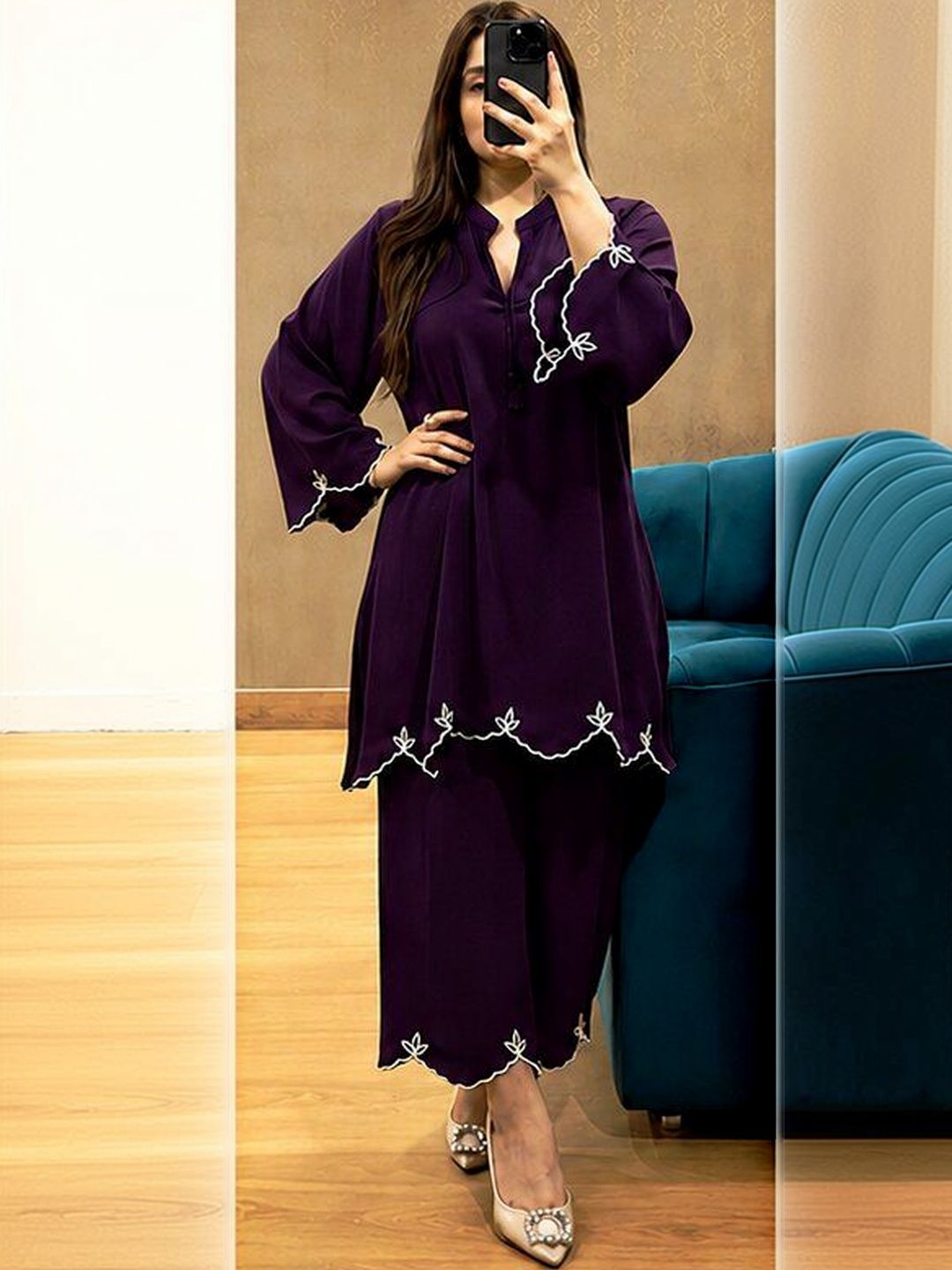 kipek Embroidered Tunic with Palazzos