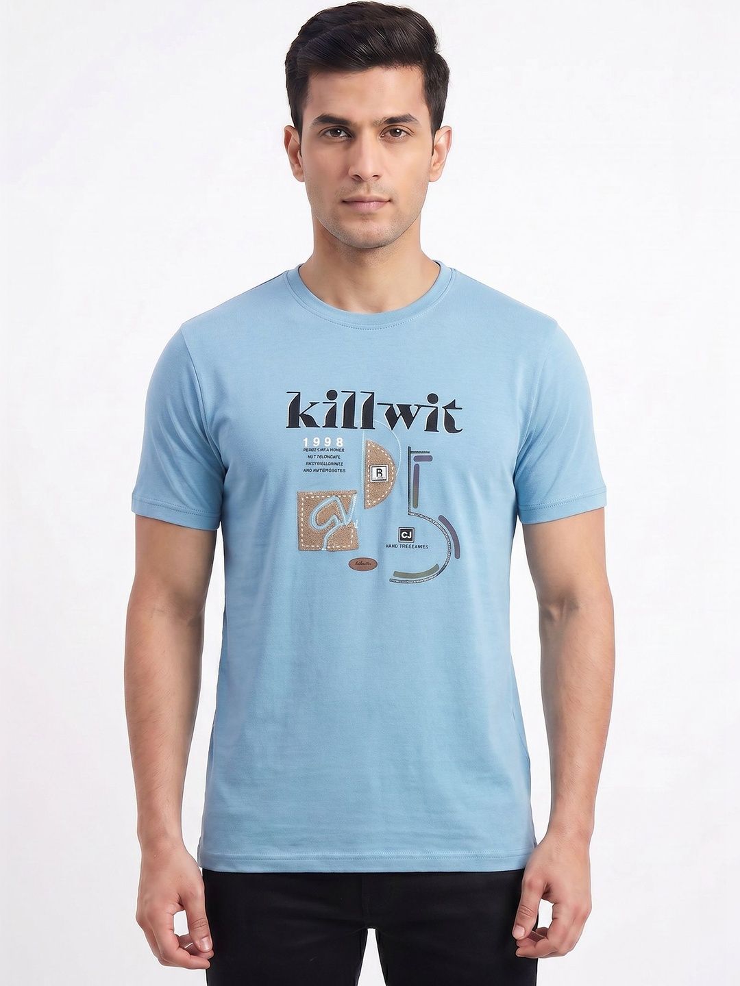 Plugin Men's Blue Typography Round Neck T-shirt