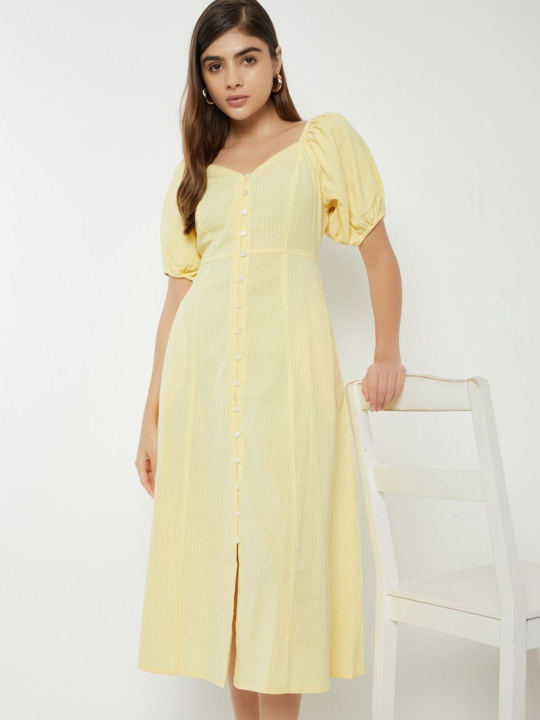 max Puff Sleeve A-Line Midi Dress