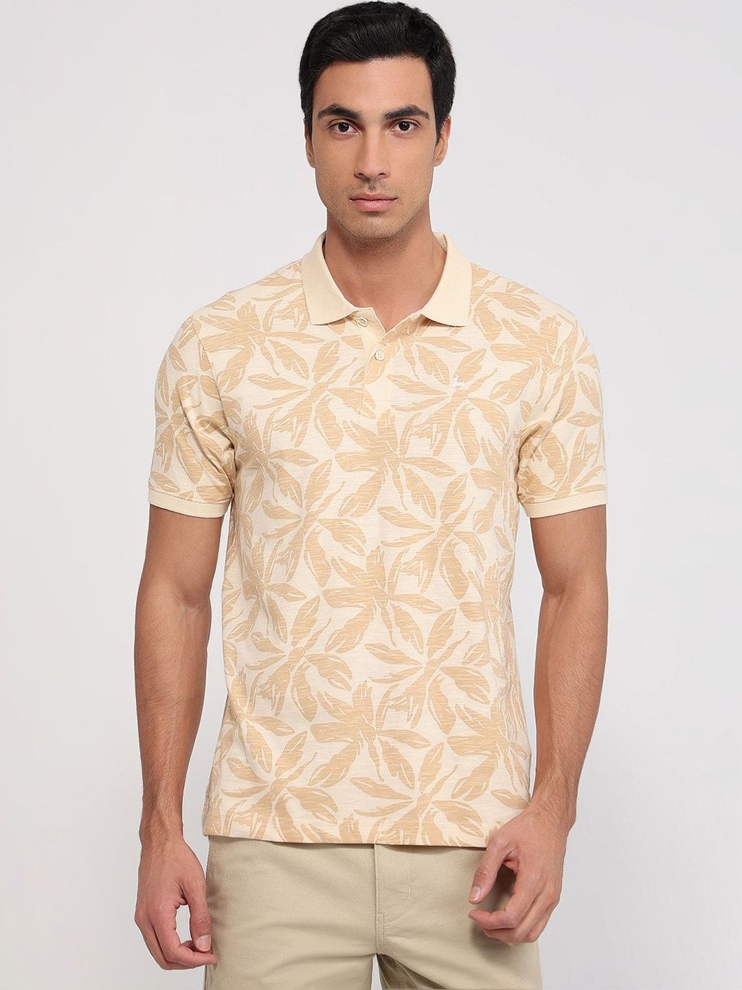 Parx Parx Men Floral Printed Polo Collar Tropical Pure Cotton T-shirt