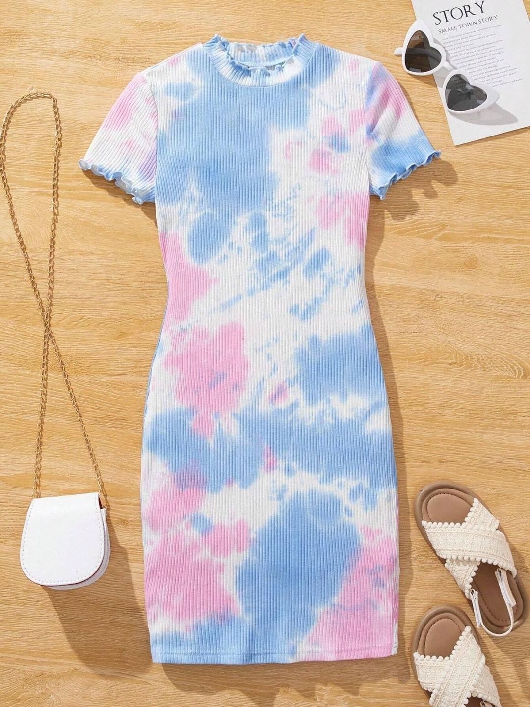 pink and blue tie dye bodycon dress Wedding Pink And Blue Bodycon Dress High Neck Bodycon Dress Milumia Women's Tie Dye Mock Neck