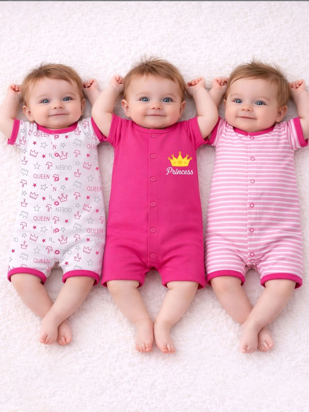 KidBee Infants Pack Of 3 Printed Pure Cotton Rompers