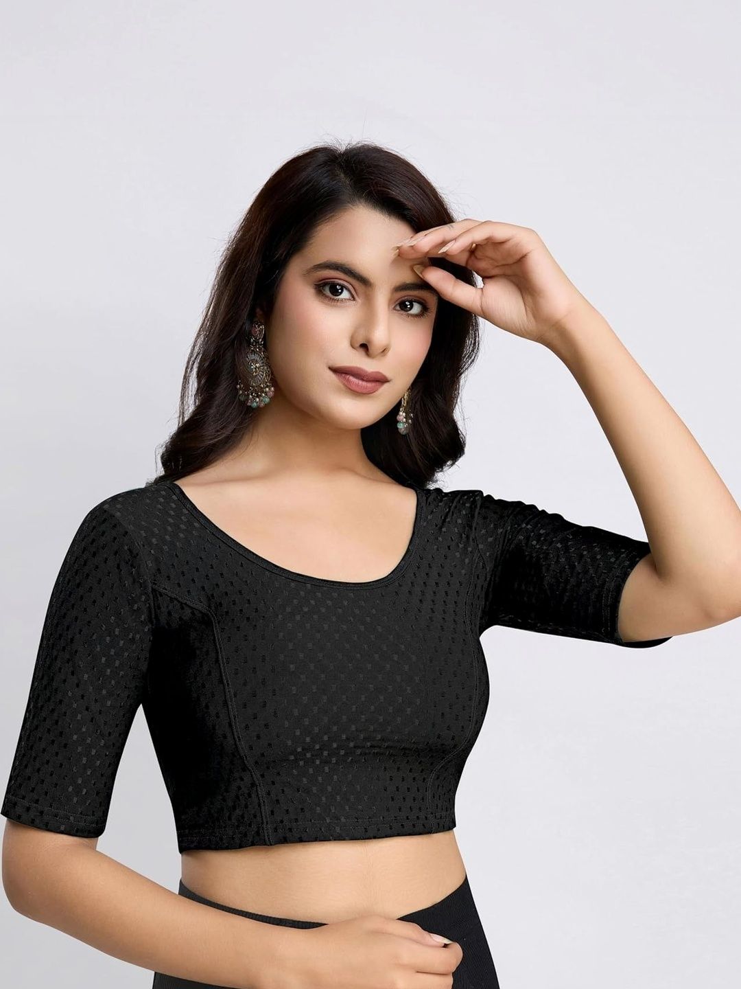 HERE&NOW Woven Design Fully Strechable Cotton Saree Blouse