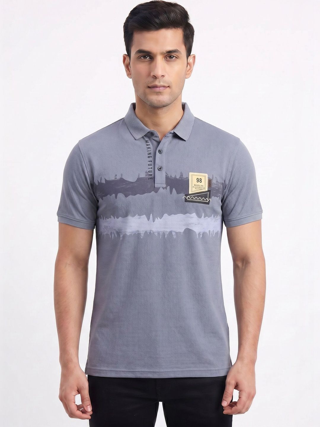 Plugin Men Polo Collar Applique T-shirt