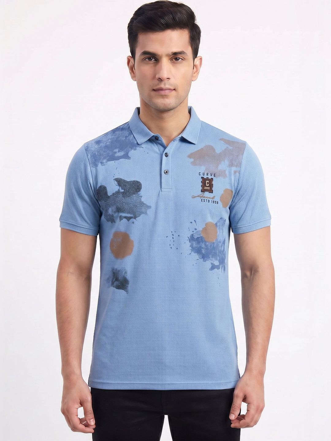 Plugin Men Printed Polo Collar T-shirt