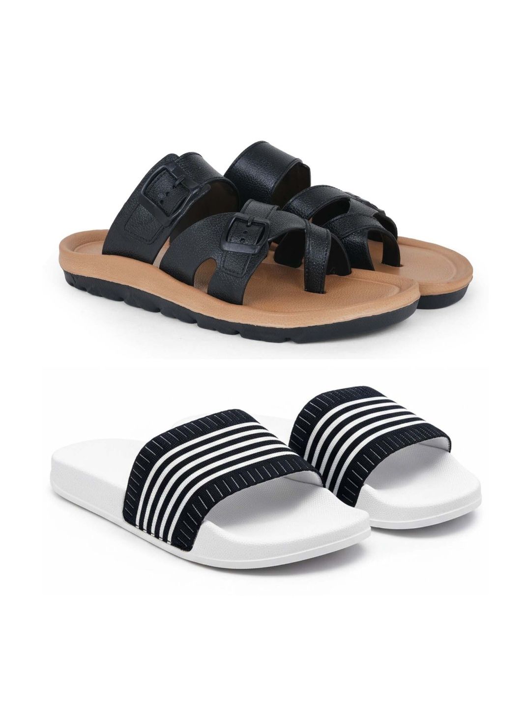 KAPYANSH Men Set Of 2 Striped Sliders