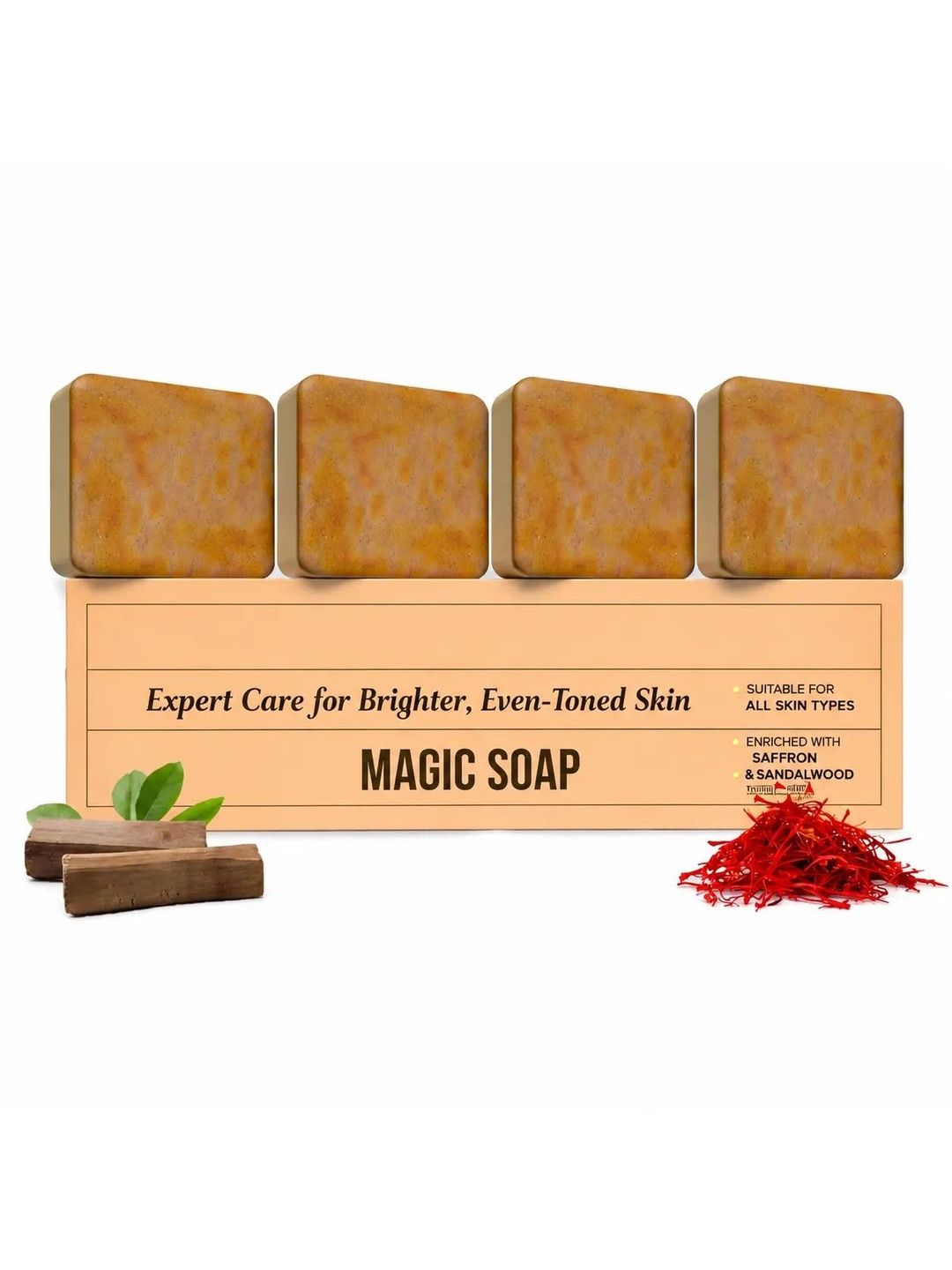MAQOiW Set Of 4 Sandalwood & Saffron Magic Soaps - 100 g Each