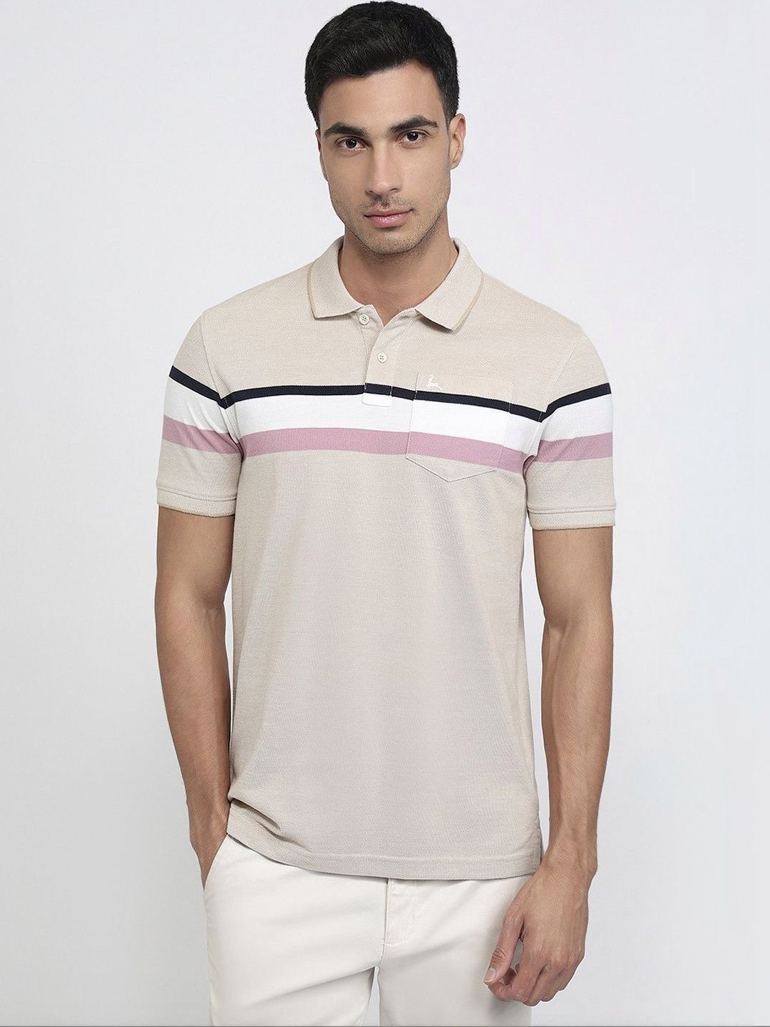 Parx Parx Men Striped Polo Collar Pockets T-shirt