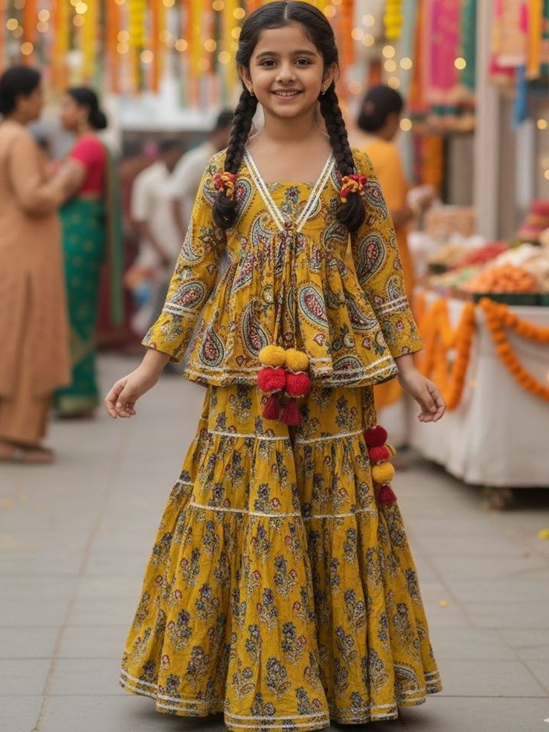 Rangi Saga Girls Printed Block Print Ready to Wear Lehenga &