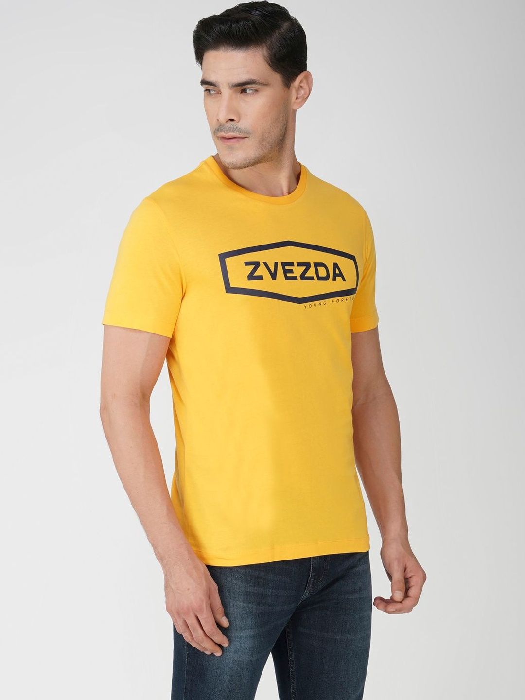 ミ*ビ様 YELLO Buy ZVEZDA Men Regular Fit Mustard Yellow Round Neck Cotton