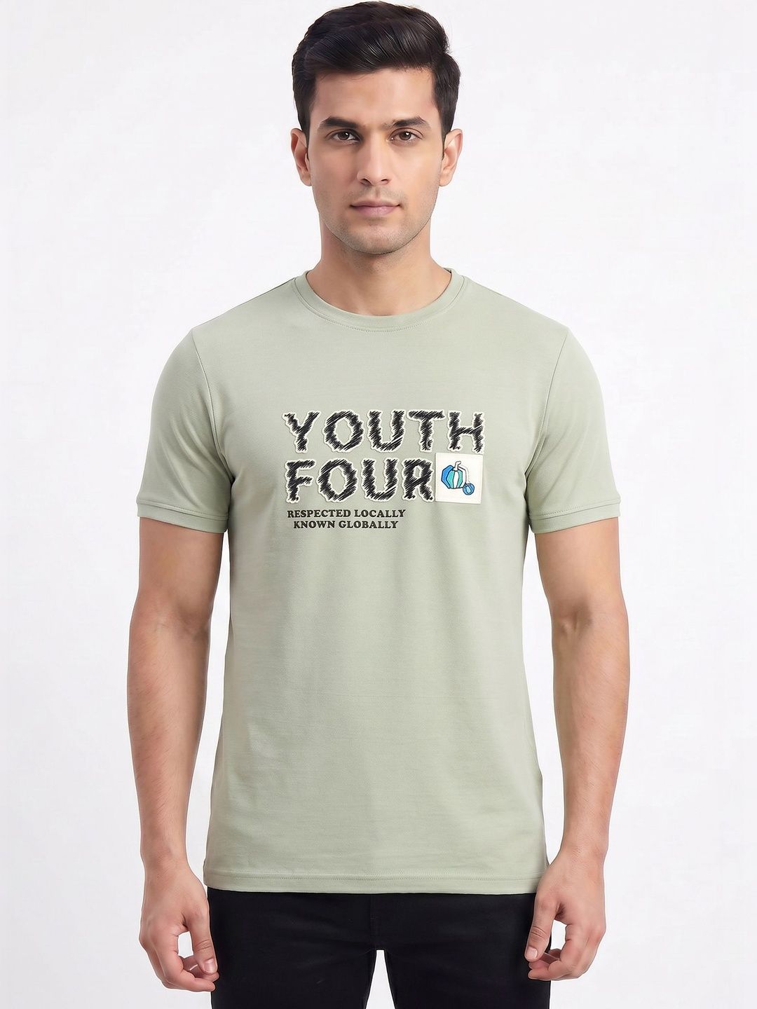 Plugin Men's Green Typography Round Neck T-shirt