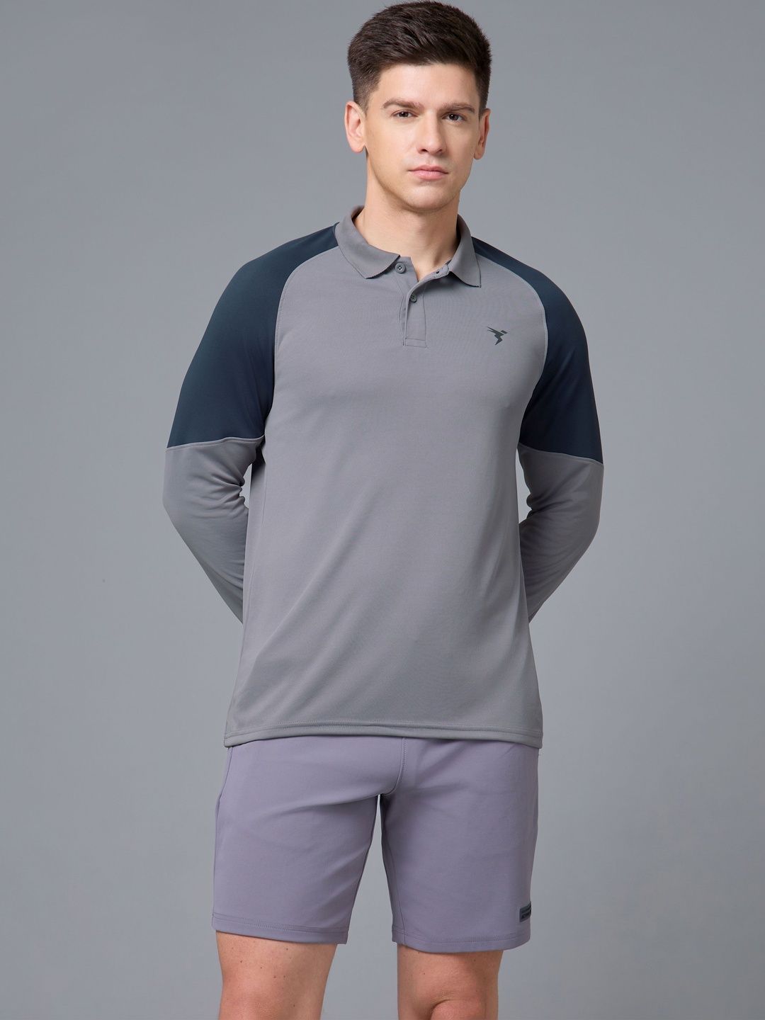 Technosport Men Brand Logo Colourblocked Polo Collar Slim Fit T-shirt