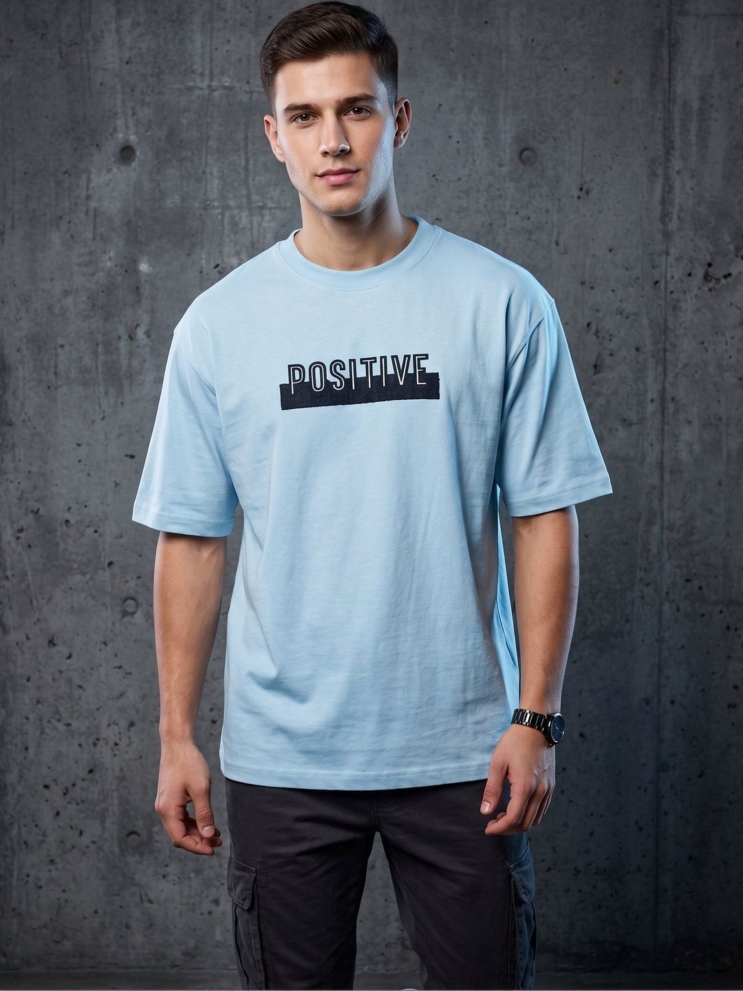 Mast & Harbour Men Typography Printed Drop-Shoulder Sleeves T-shirt